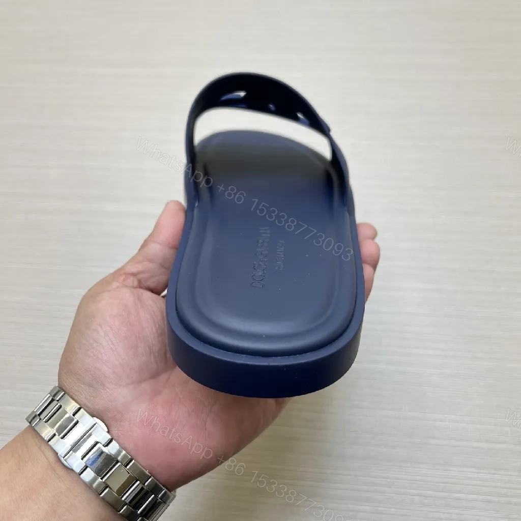 View 8 of Navy Slide Sandal: Premium Leather-Trim, Cushioned Comfort