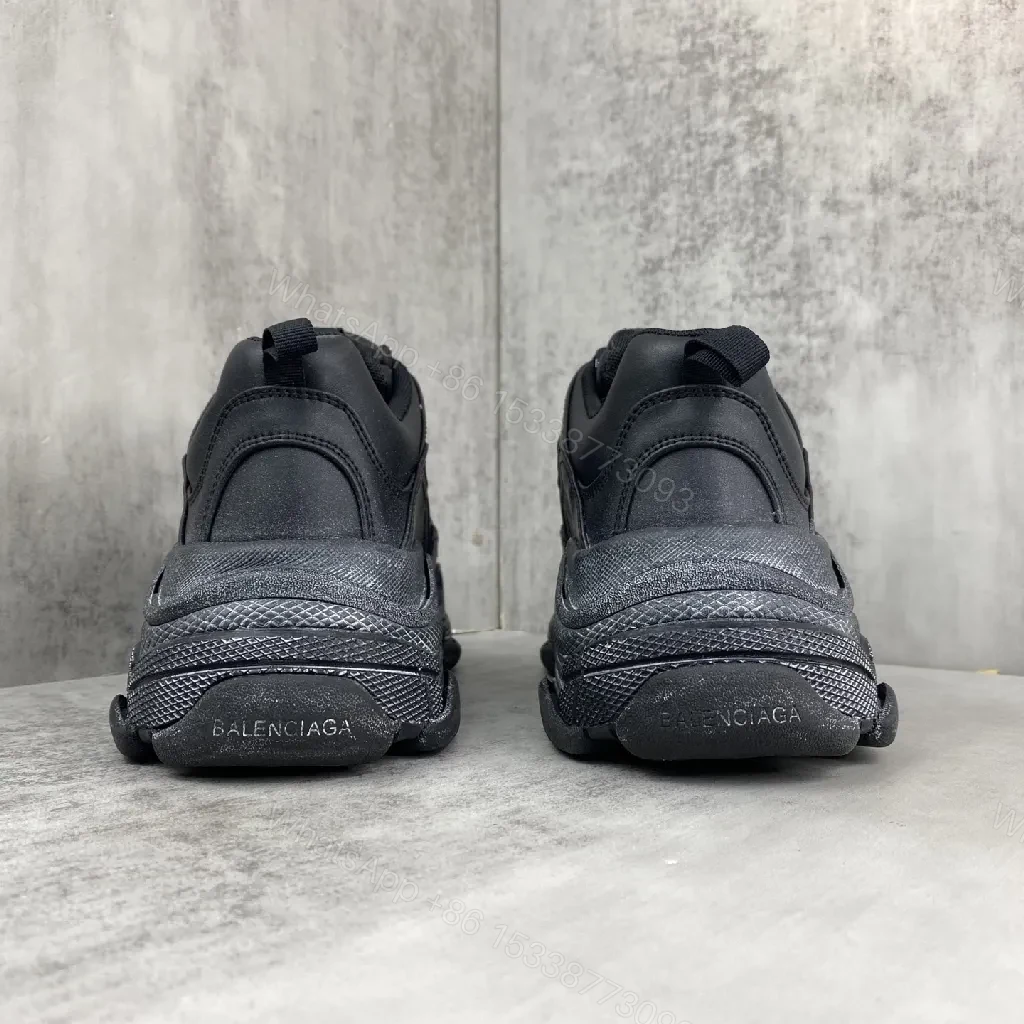 View 4 of Chunky Black Leather Textured Runways: Luxe Comfort Sneakers