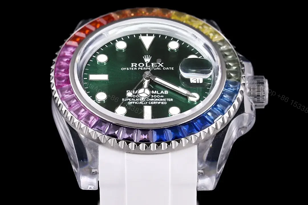 View 2 of Rolex Submariner Date Sapphire Rainbow replica 40MM White Rubber Strap Edition RG-SUB-DATE-SAPPHIRE-RAINBOW-WHITE-RUBBER-40