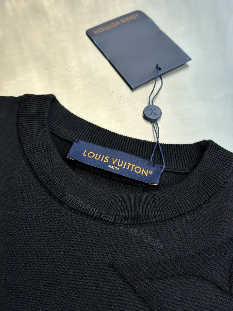 View 2 of Dark Charcoal Embossed LV Monogram Tee, Relaxed Fit Crewneck Short-Sleeve