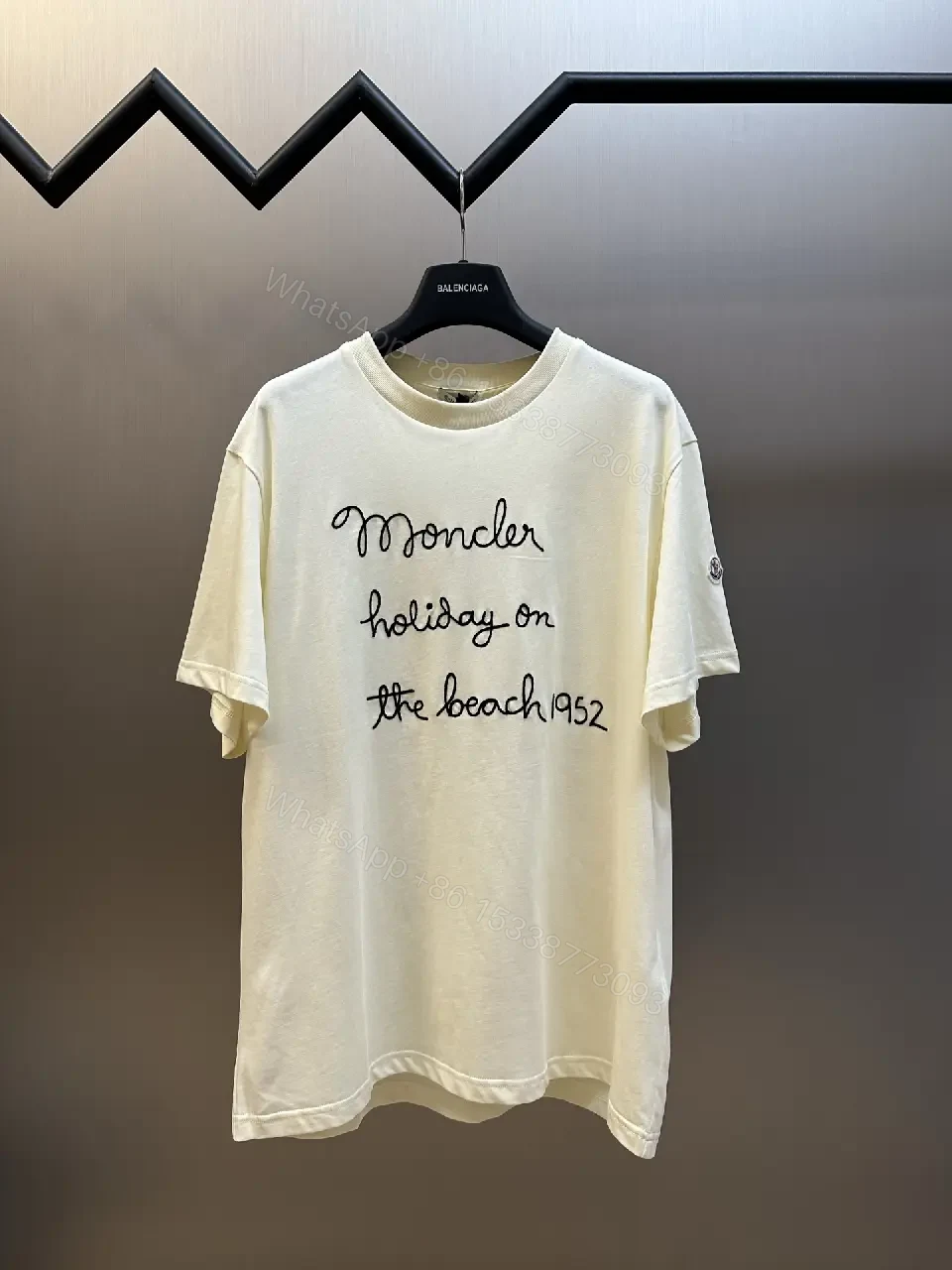 View 7 of White Cotton Relaxed T-shirt with Cursive Text Logo, Short Sleeves