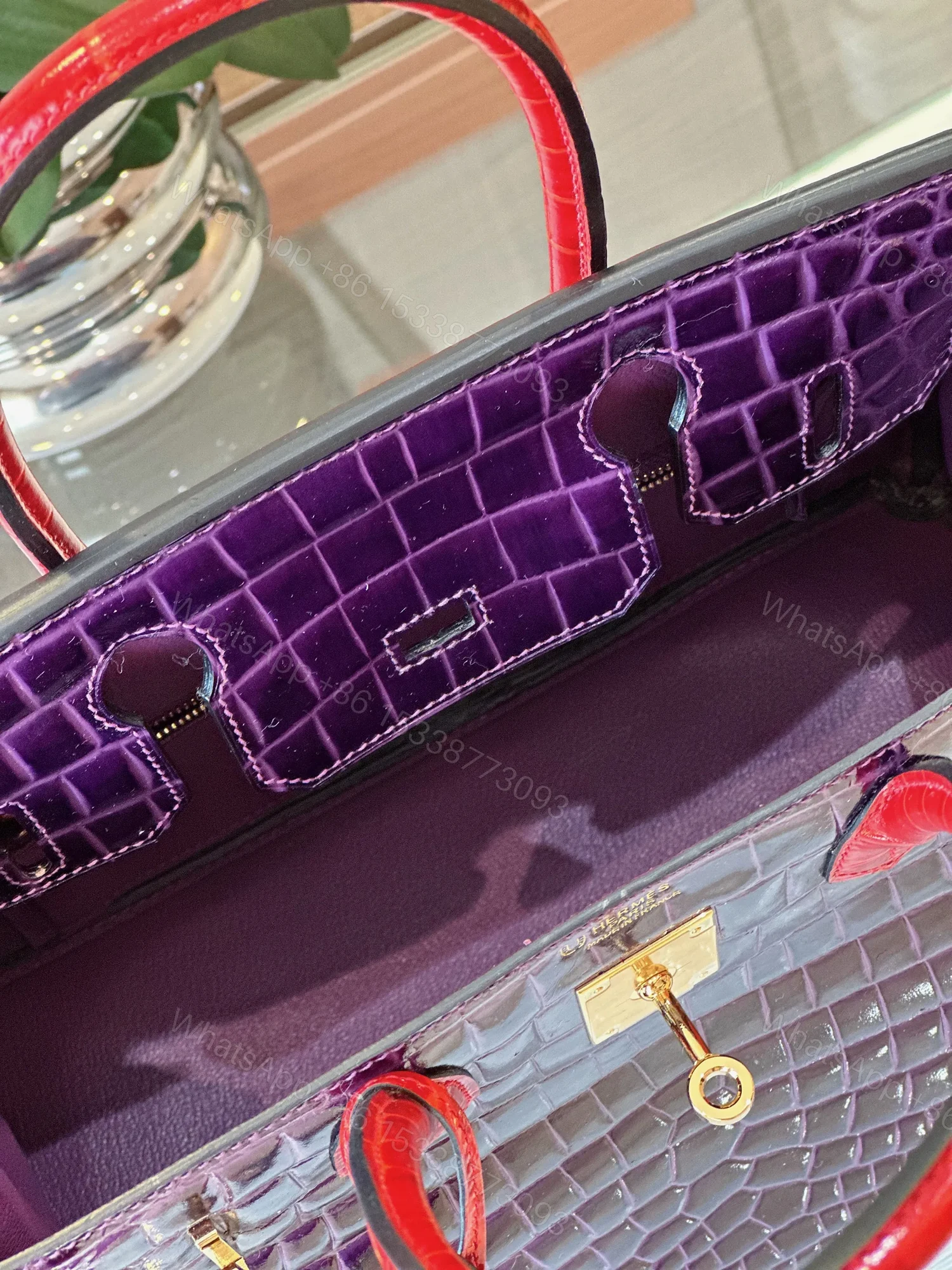 View 7 of HN 30 Purple/Red Genuine Crocodile Leather Gold Hardware