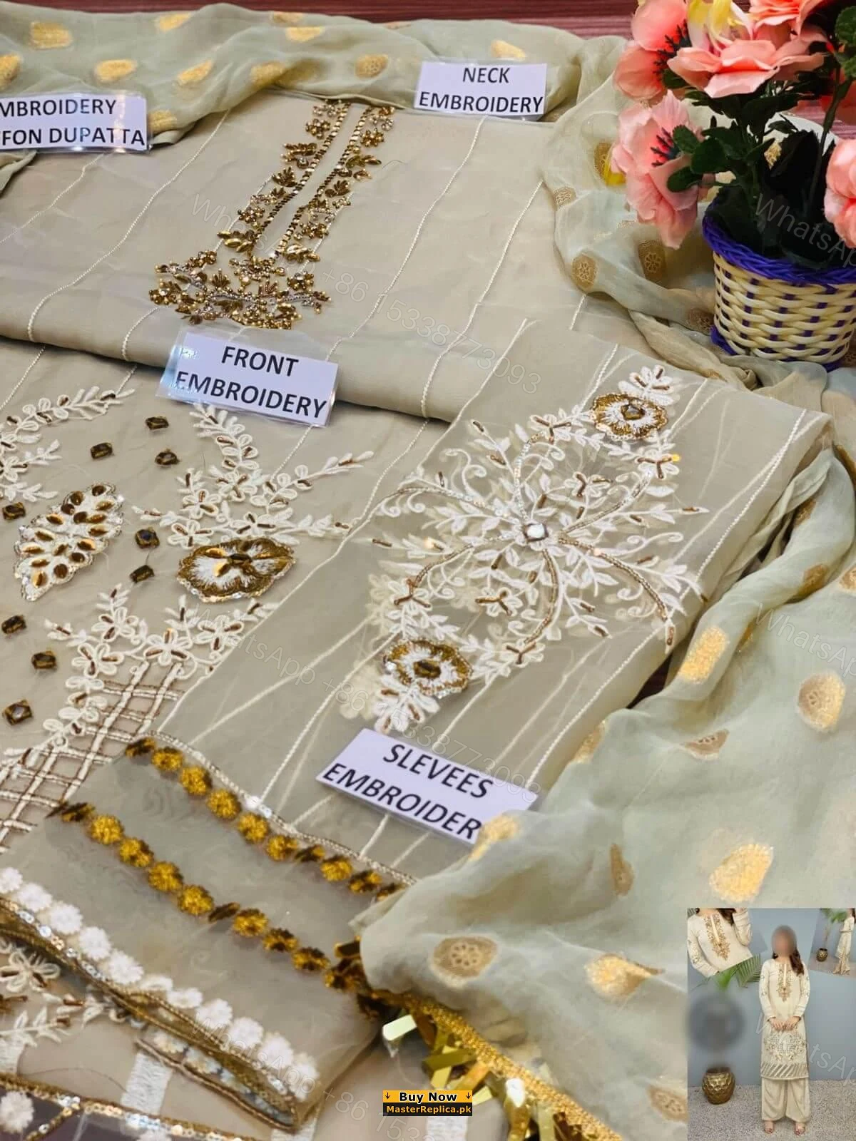 View 5 of Designer Off White Organza Master Replica