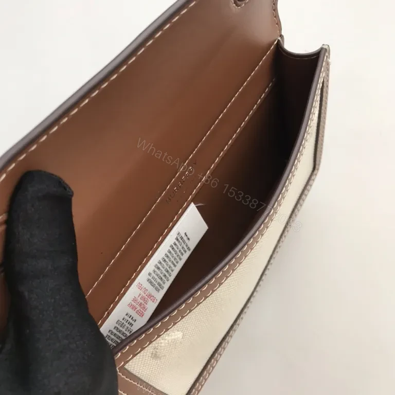 View 2 of Structured Canvas Crossbody: Leather Trim, Burberry-Inspired Luxury Bag