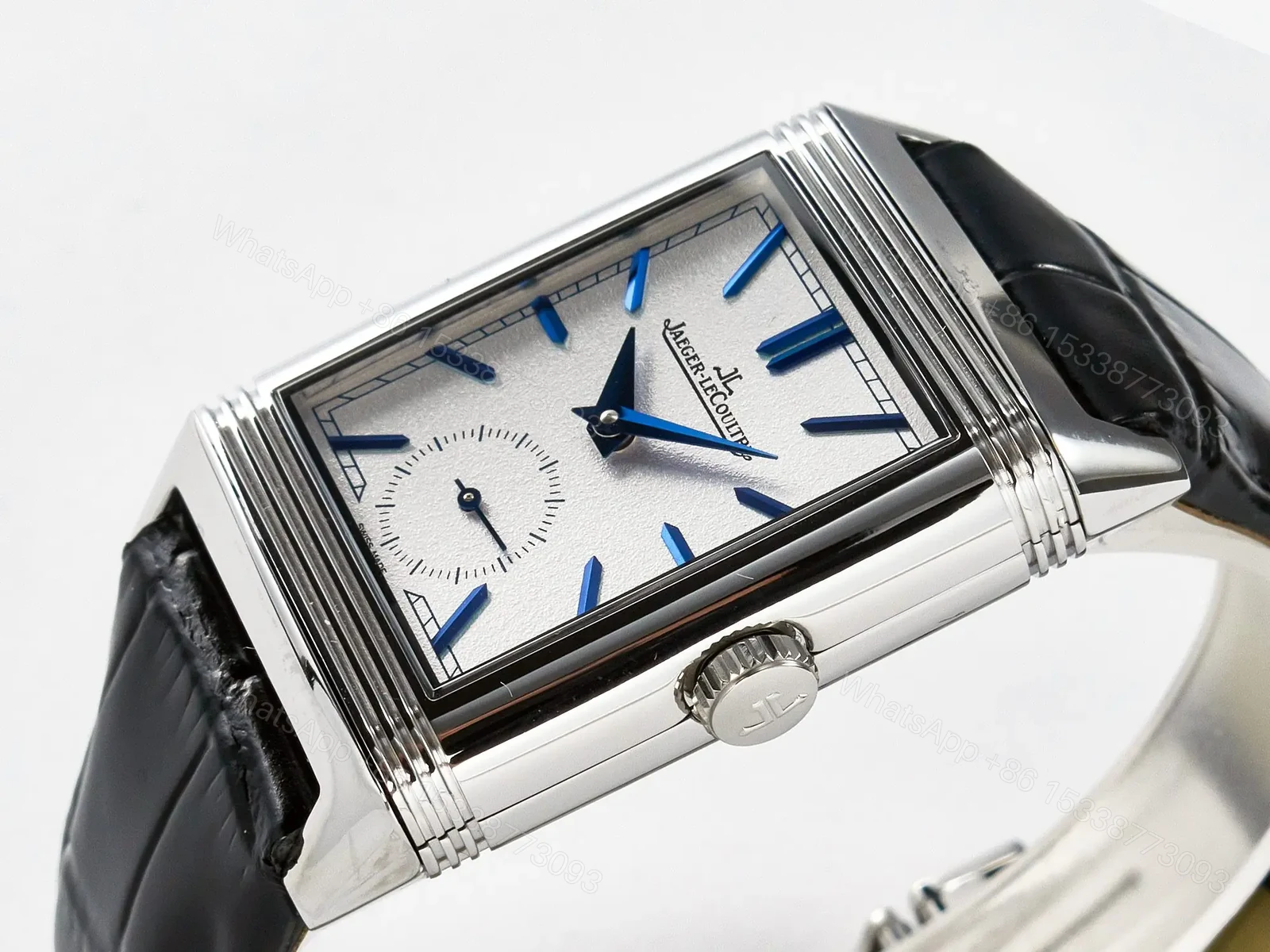 View 8 of Reverso Tribute Duoface Small Seconds SS MGF Best Edition White Dial on Black Leather Strap A854A