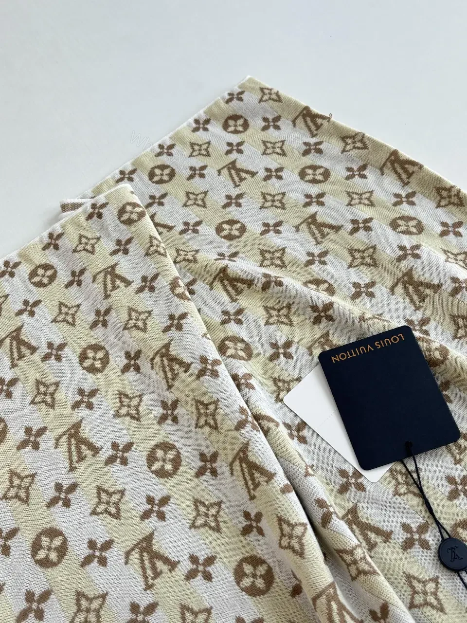 View 4 of White Cotton Jacquard Louis Vuitton Monogram Knit T-Shirt