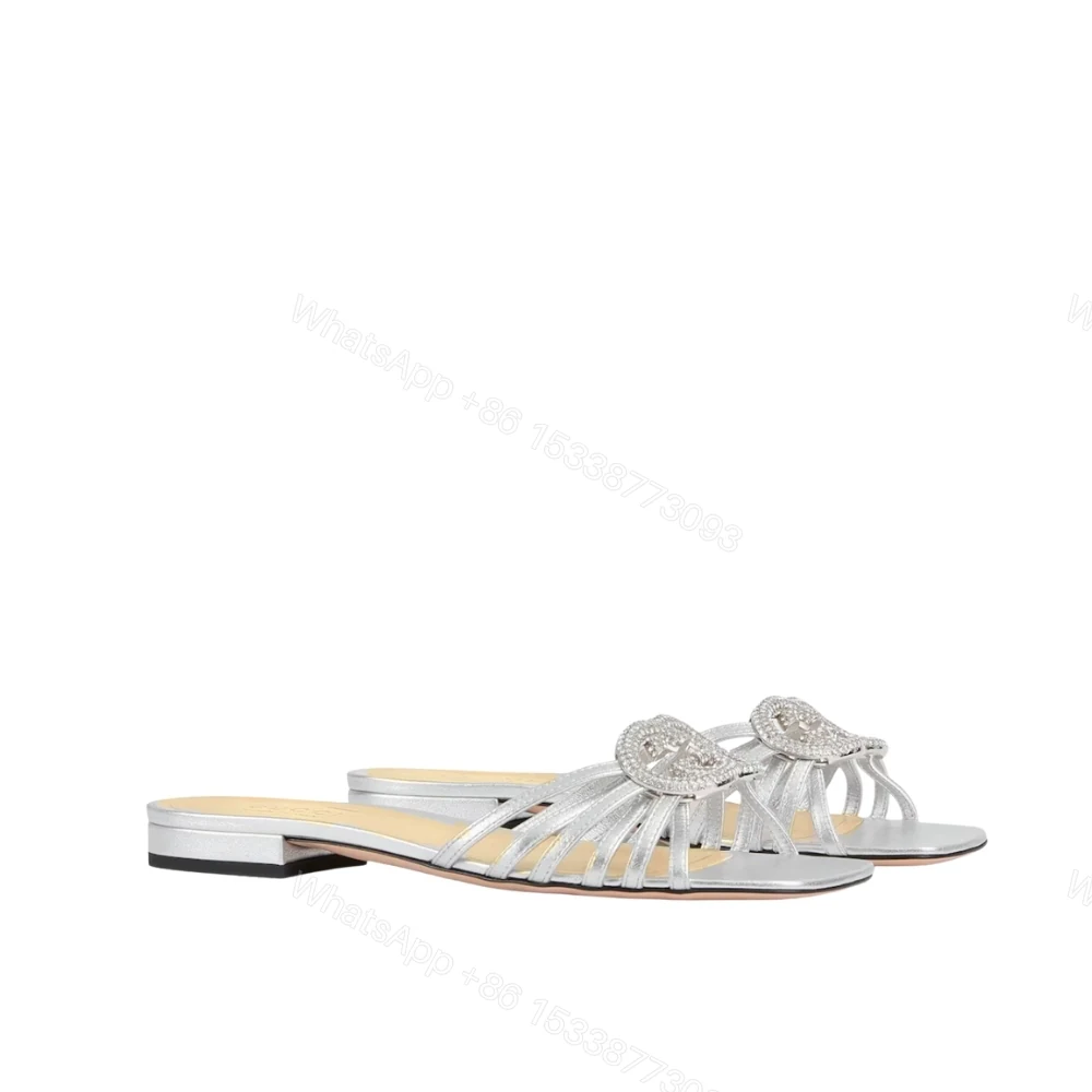 Gucci Women Slide With Crystal Interlocking G Silver — view 1