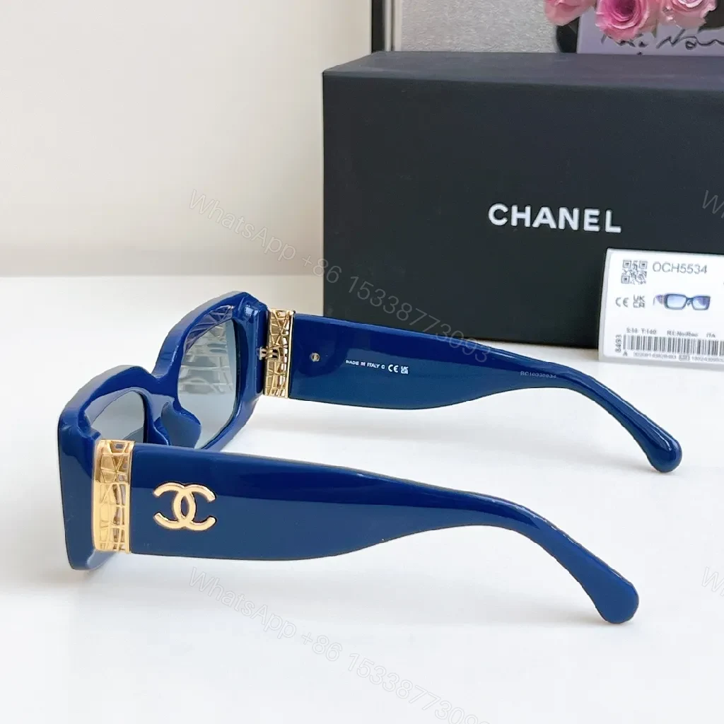 View 6 of Blue Square Sunglasses - Acetate, Gold Detailing, Luxe Style, UV Protection