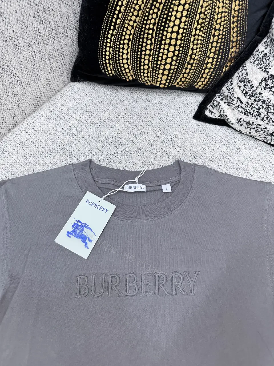 View 3 of Gray Embossed Cotton-Blend Tee – Minimalist Luxe, All-Day Comfort