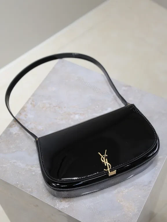 View 9 of Glossy Black Patent Crossbody Bag with YSL Hardware - Compact Luxury