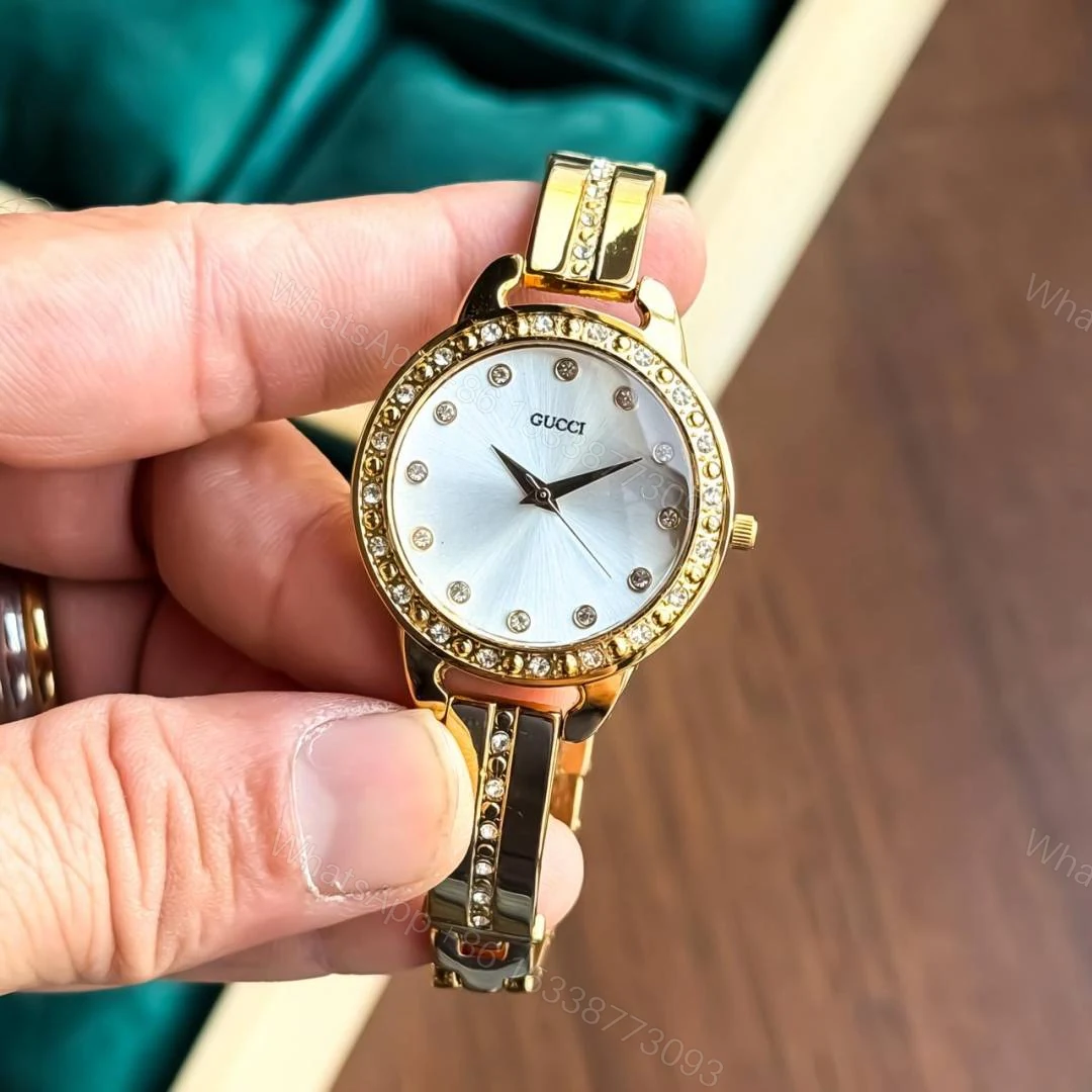 View 2 of First Copy Gucci Diamond Bezel Gold White Dial Women’s Analog Watch