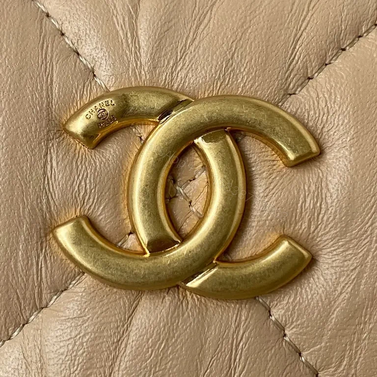 View 7 of Soft Beige Quilted Convertible Bag with Gold Chain, Leather, Chic Luxury Bag