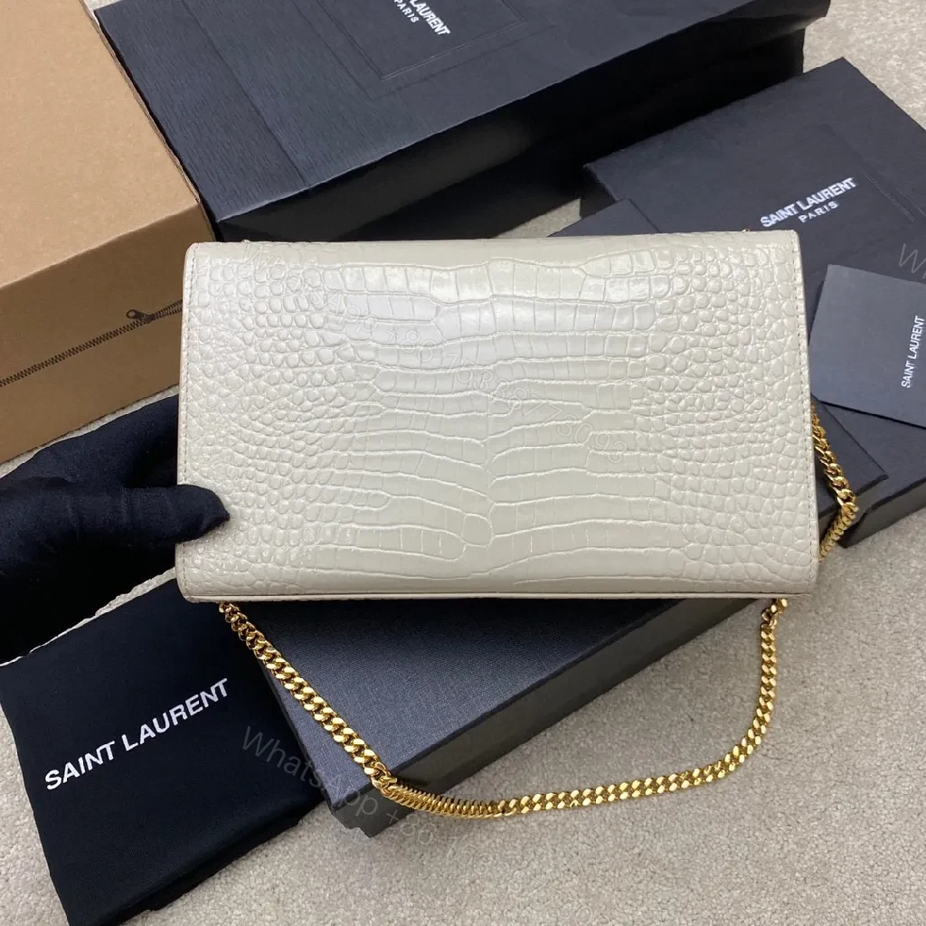 View 8 of Croc-Texture Clutch with Gold Monogram Tassel