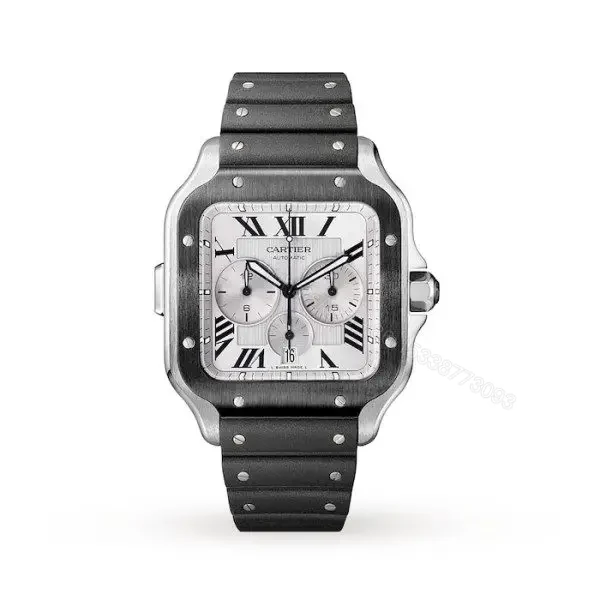 Replica Cartier Santos de Cartier Men Automatic Silver Rubber Watch WSSA0017 — view 1