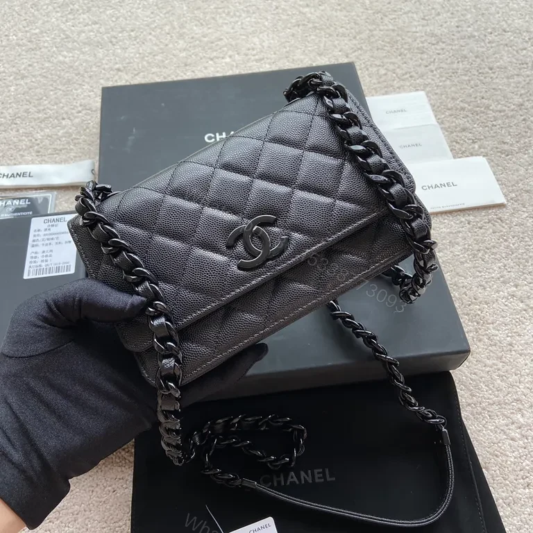 View 2 of Chic Calfskin Quilted Bag with Logo Hardware, Compact Luxury