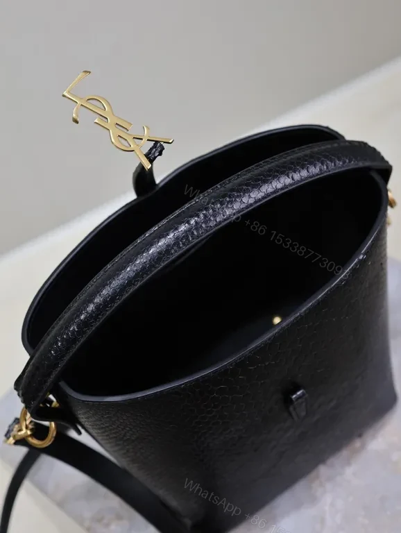 View 7 of Chic Black Snakeskin Bucket Bag with Gold Hardware - Luxury
