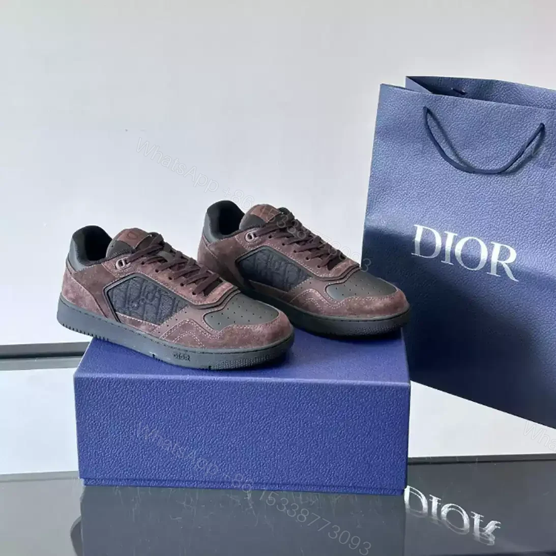 View 7 of DIOR B27 UPTOWN LOW-TOP SNEAKERS DEEP BROWN SUEDE, BLACK SMOOTH CALFSKIN – CD214