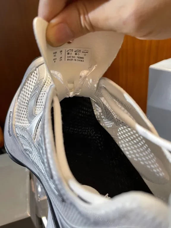 View 3 of White Silver Mesh Sneaker - Bold Curved Sole, Imitation Balenciaga Style