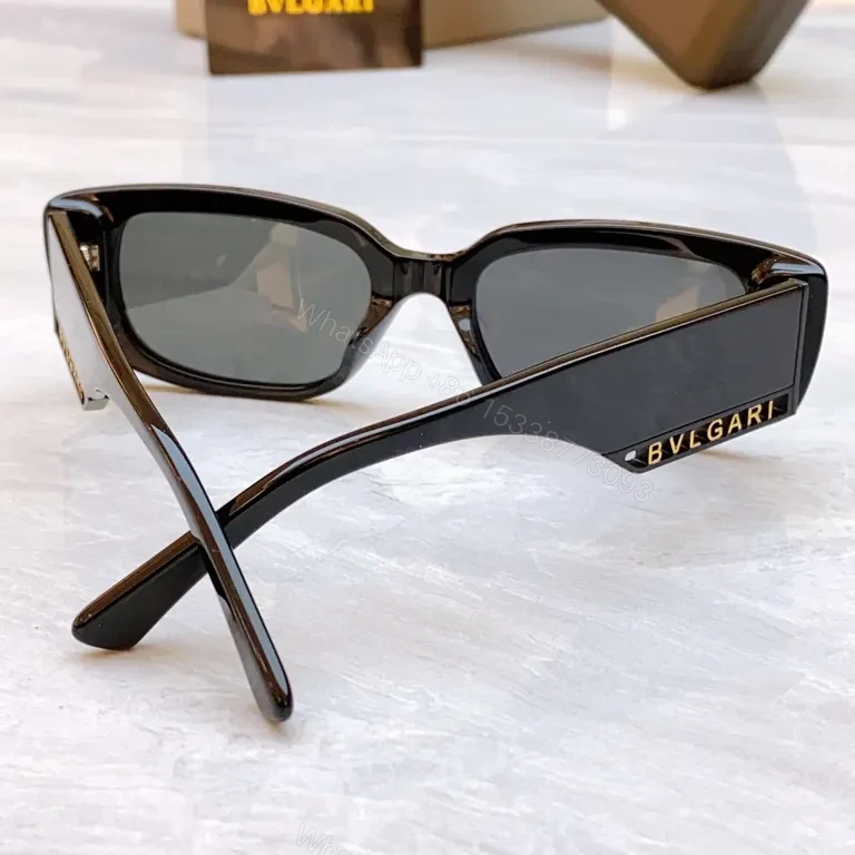 View 4 of Chic White Square Sunglasses: Bold Geometry, BVLGARI Logo