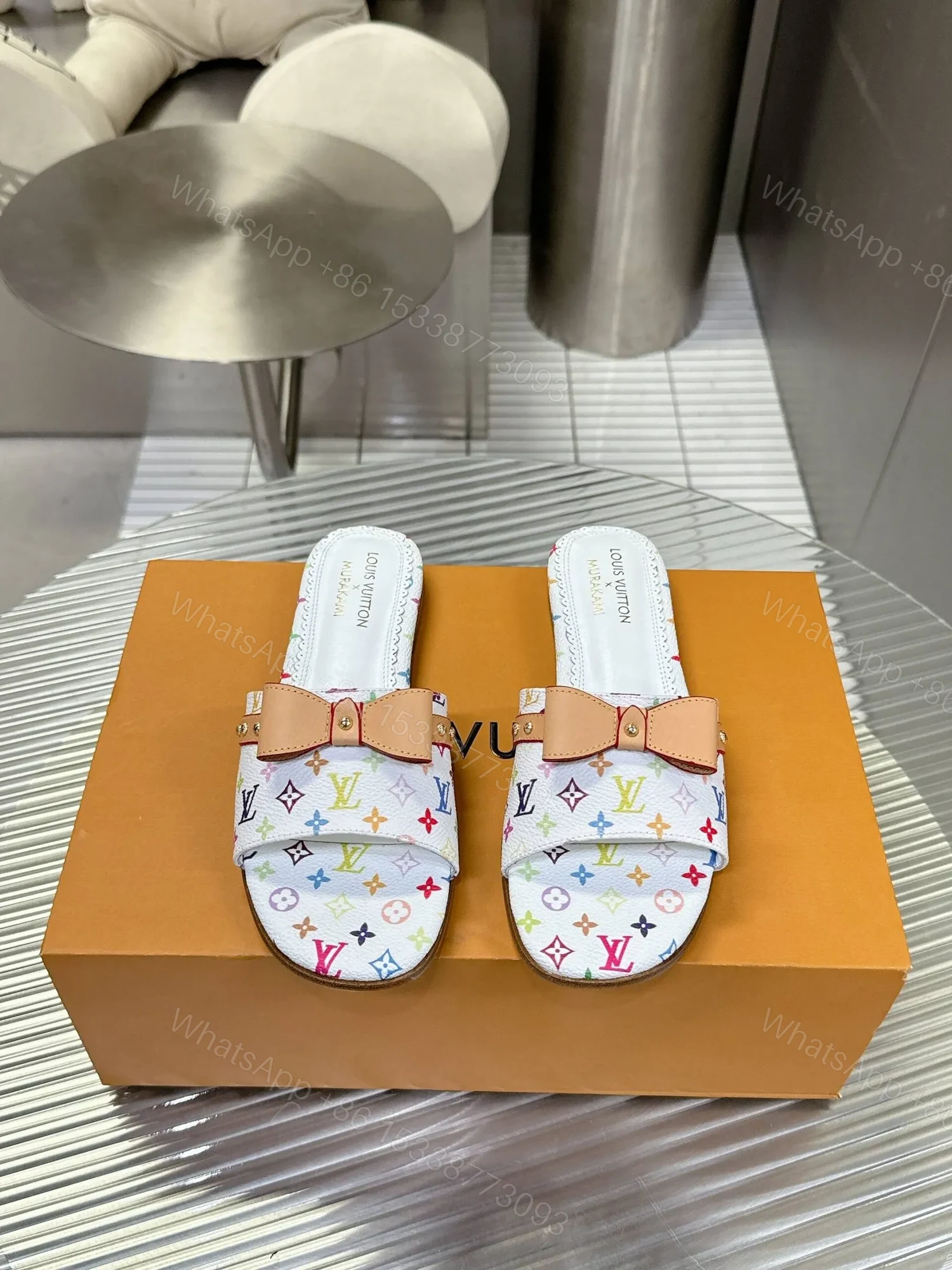 LV Women White Leather Multicolor Monogram Mules — view 1