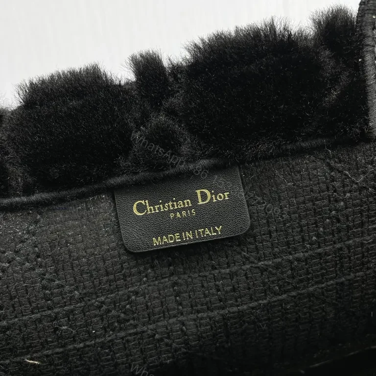View 3 of Statement Black BouclÃ© Fur Tote with Dior Band Bag