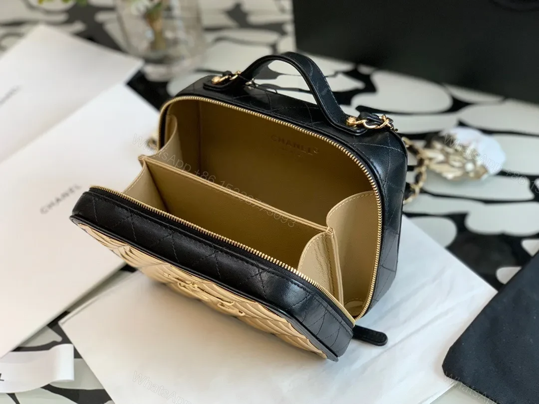 View 6 of Chanel Vanity Case Black Yellow Replica 1:1 Box Form Handbags 19cm