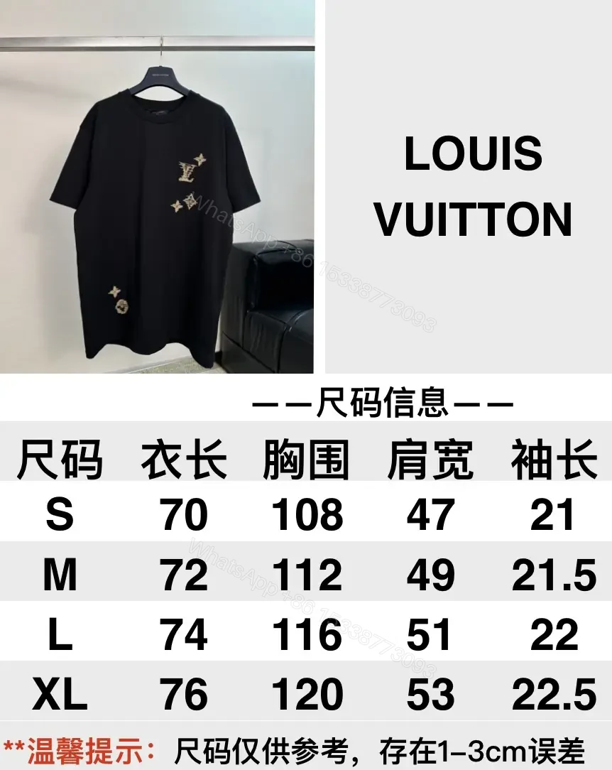View 3 of Black Cotton Tee with Gold Embroidered Louis Vuitton Motif Tee