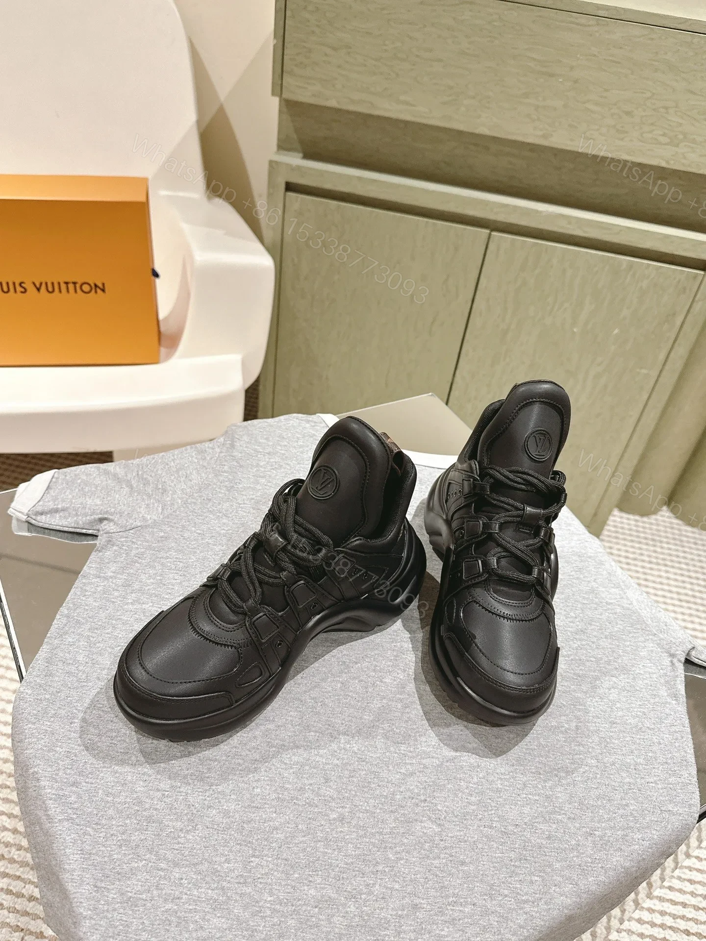 View 5 of LV Women Black Leather Sporty Chunky Sneakers