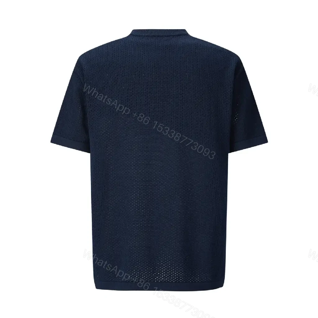 View 7 of Dark Navy Knit Crewneck Tee with Subtle LV Logo Texture