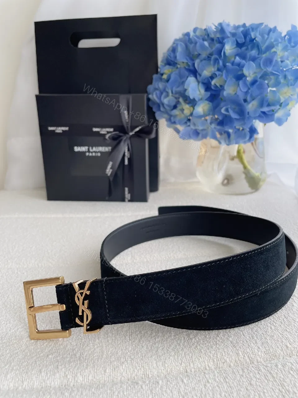 View 5 of Lux Black Leather Belt with Gold Buckle, Subtle Luxury Belt