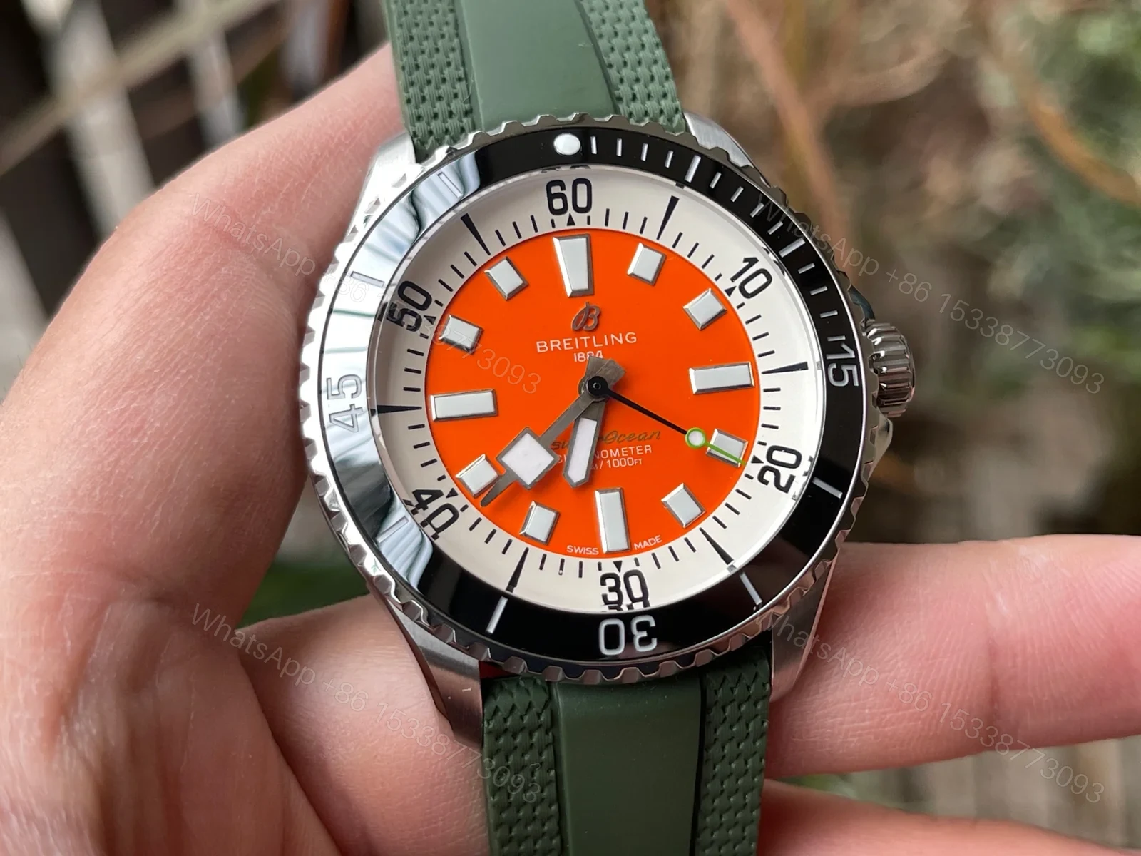 View 3 of Breitling Superocean Orange Replica 44MM Premium Green Rubber Strap Diver Edition BT-SO-ORN-GRN-44