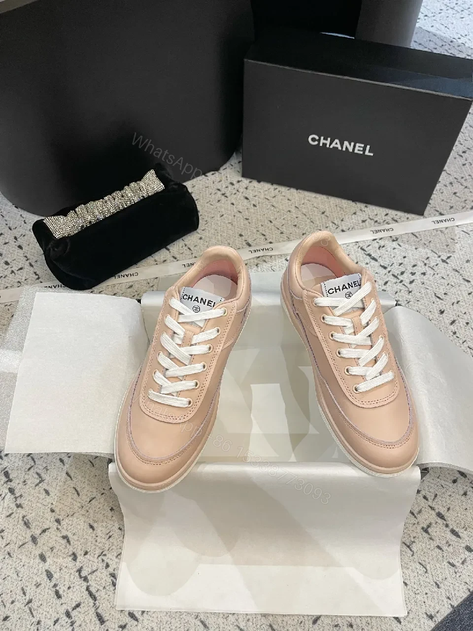 View 4 of Blush Leather High-Top Sneakers: Subtle Logo Comfort