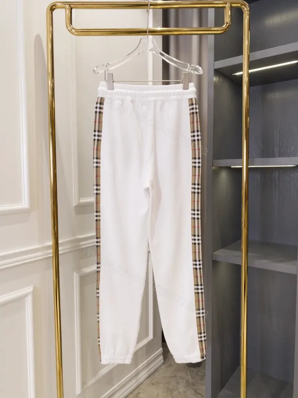 View 11 of Chic Comfort Jogger Pants with Plaid Stripe Details