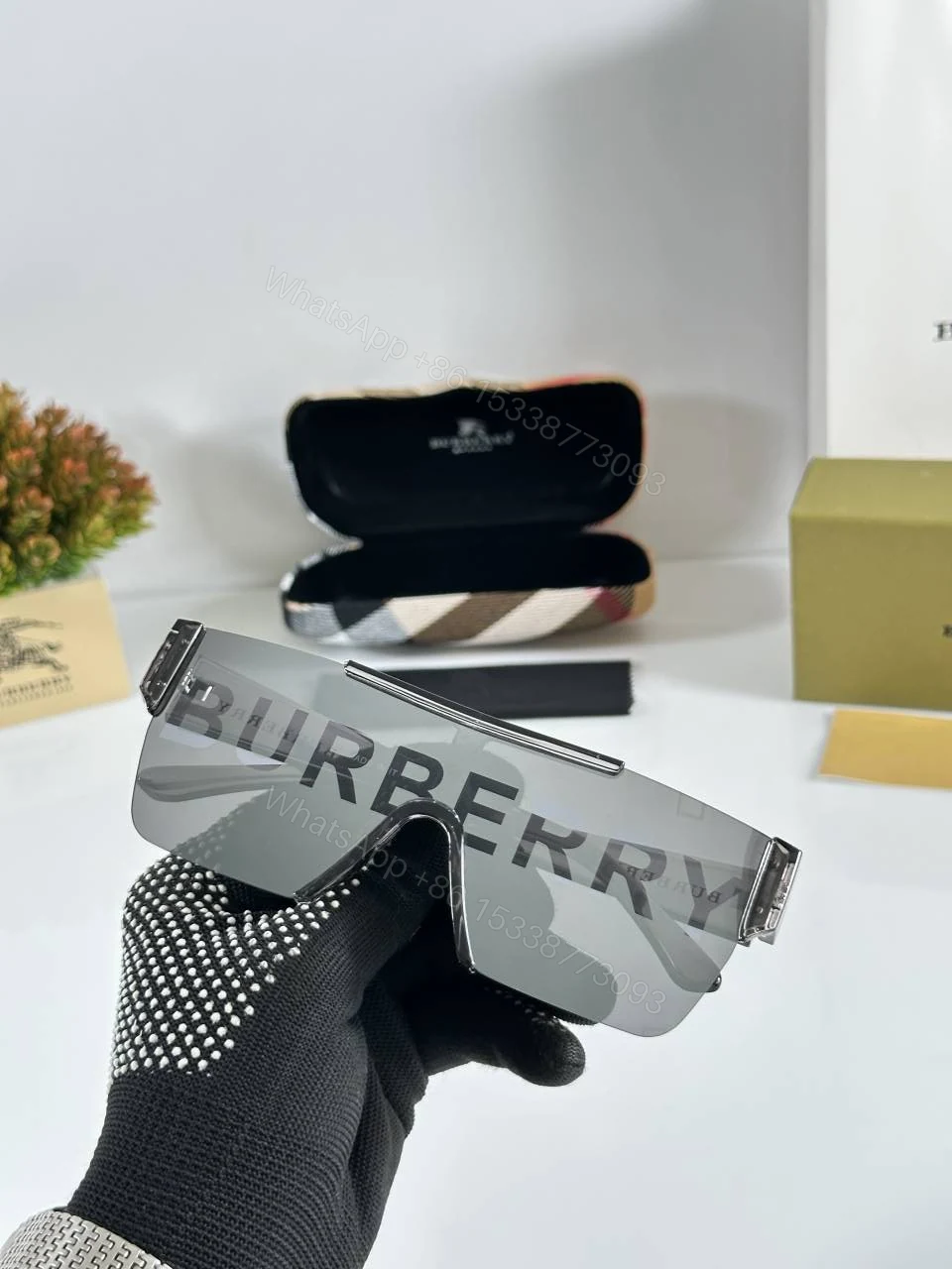 View 2 of First Copy Burberry Silver Shield Unisex Sunglasses UV Protection Premium Quality