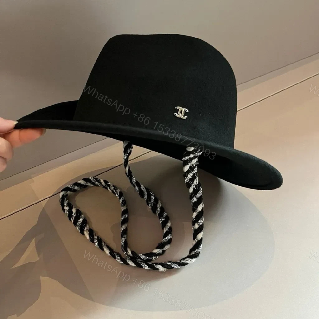View 2 of Black Wool Fedora with Luxe Logo Edge Hat