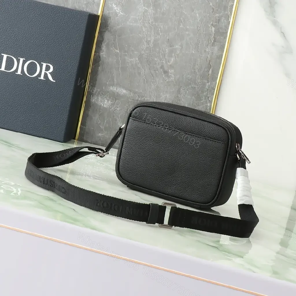View 5 of Compact Luxury Crossbody with Monogram Motif, Calfskin Accent