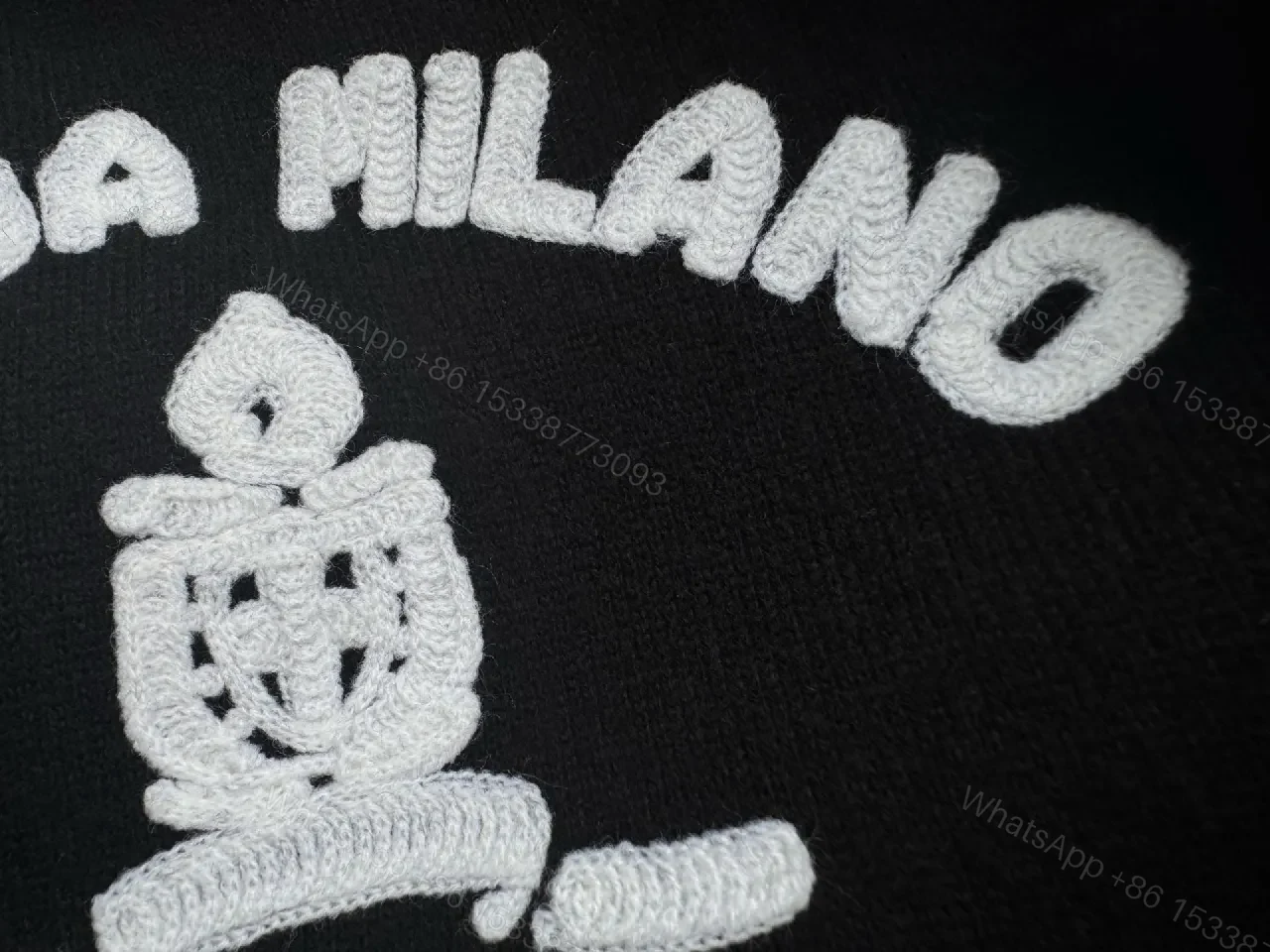 View 3 of Black Wool-Blend Knit Sweater Crest Embroidery Version