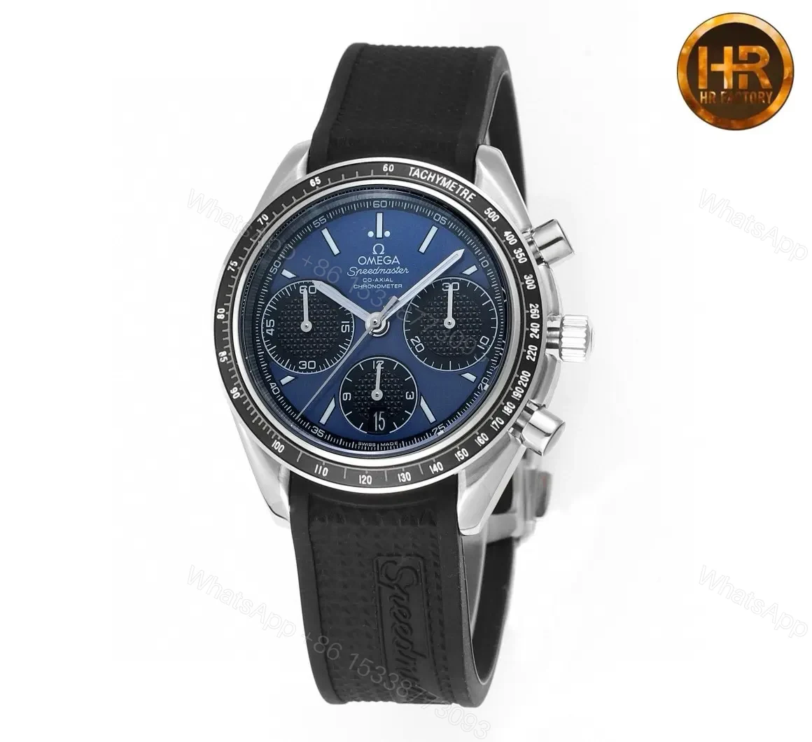 View 3 of Omega Speedmaster Professional 326.32.40.50.06.001 Multifunction Chronograph Watch Blue Dial Black Rubber Strap 40mm Stainless Steel Case
