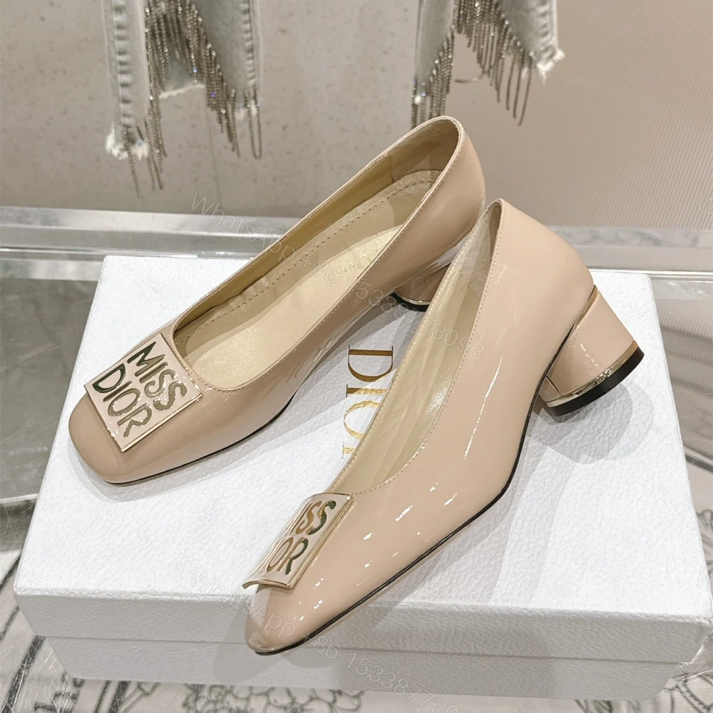 View 4 of 高仿Dior*Miss系列KCB268方頭LOGO金屬扣膚色單鞋免檢版