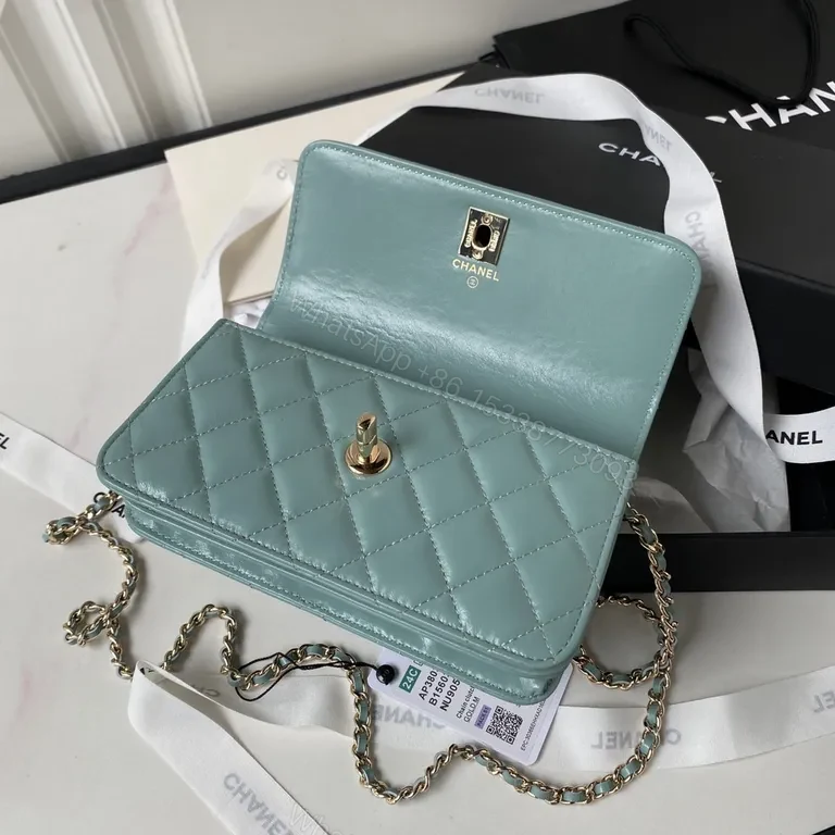 View 6 of Teal Quilted Chain-Front Flap Bag: Luxury Craftsmanship