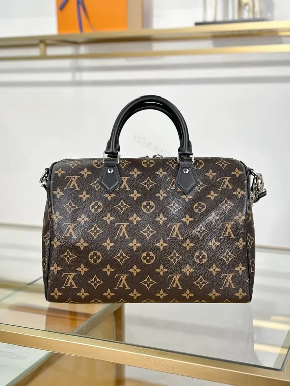 View 4 of Monogram Lux Satchel: Chain Detail Leather Trim Bag