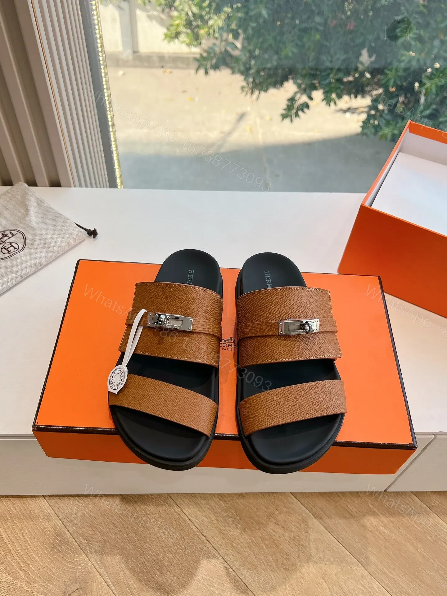 View 5 of Hermes Women Brown Leather Straps Sandals