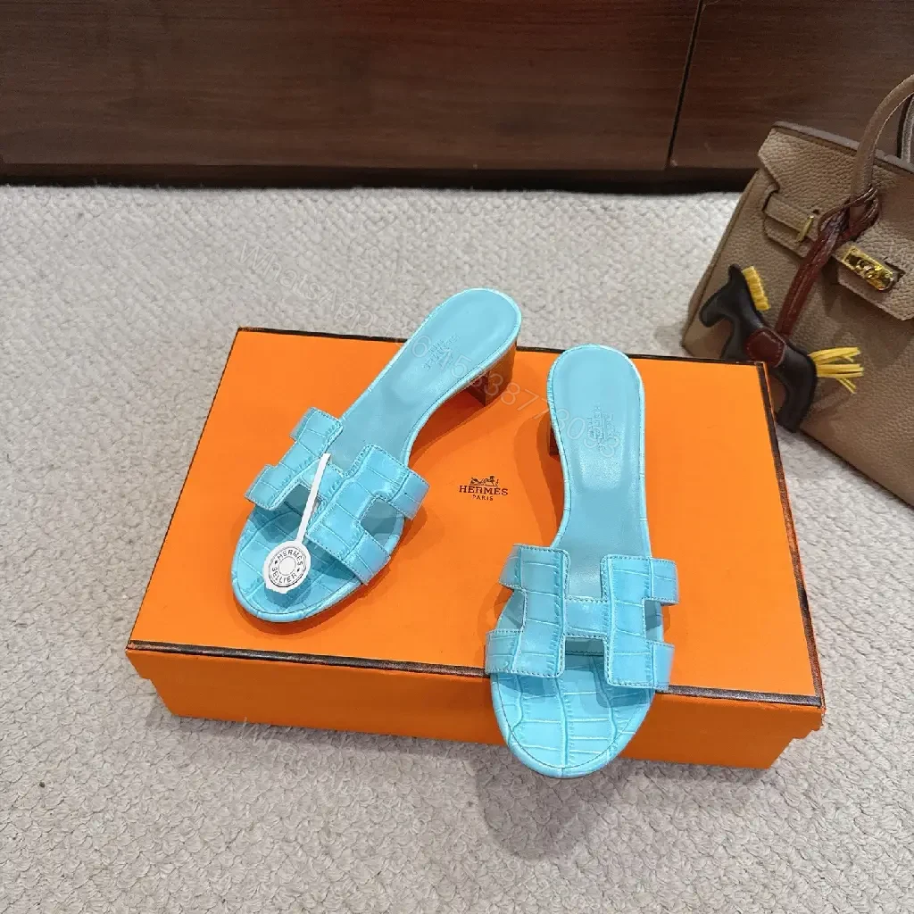 View 4 of Bright Sky Blue Leather Mules with Croc-Texture Strap - Luxury Comfort
