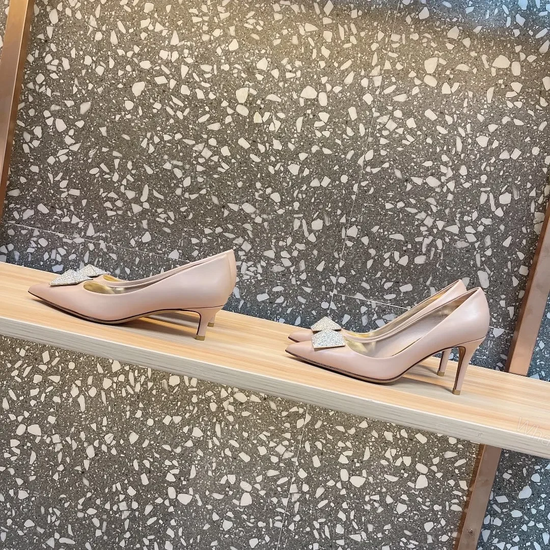 View 5 of Valentino Women Beige Leather Pointed Toe Pumps
