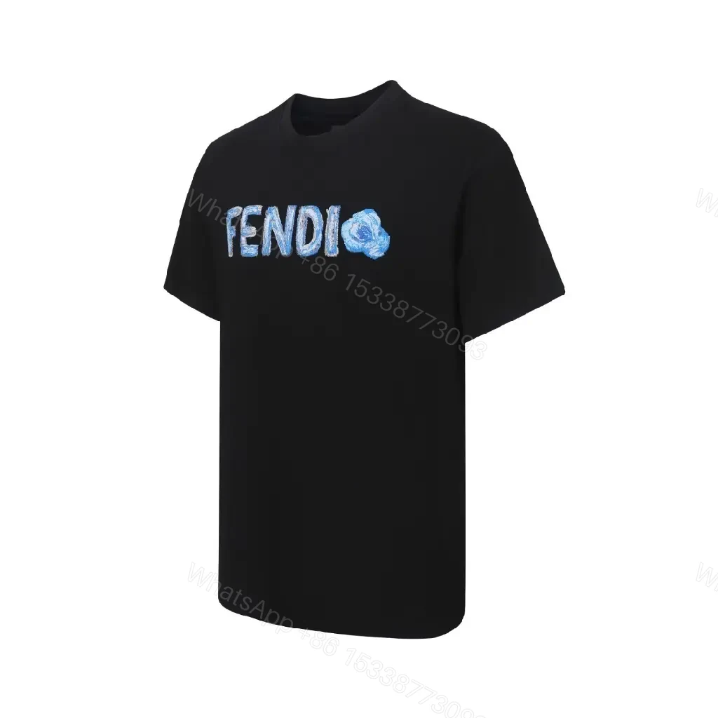 View 8 of Ice-Blue Fendi Logo Tee – Luxury Comfort, Black Cotton