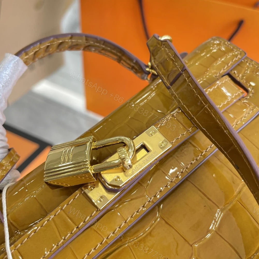 View 5 of Hermes Mini Kelly Handbag Alligator Brown 22Cm