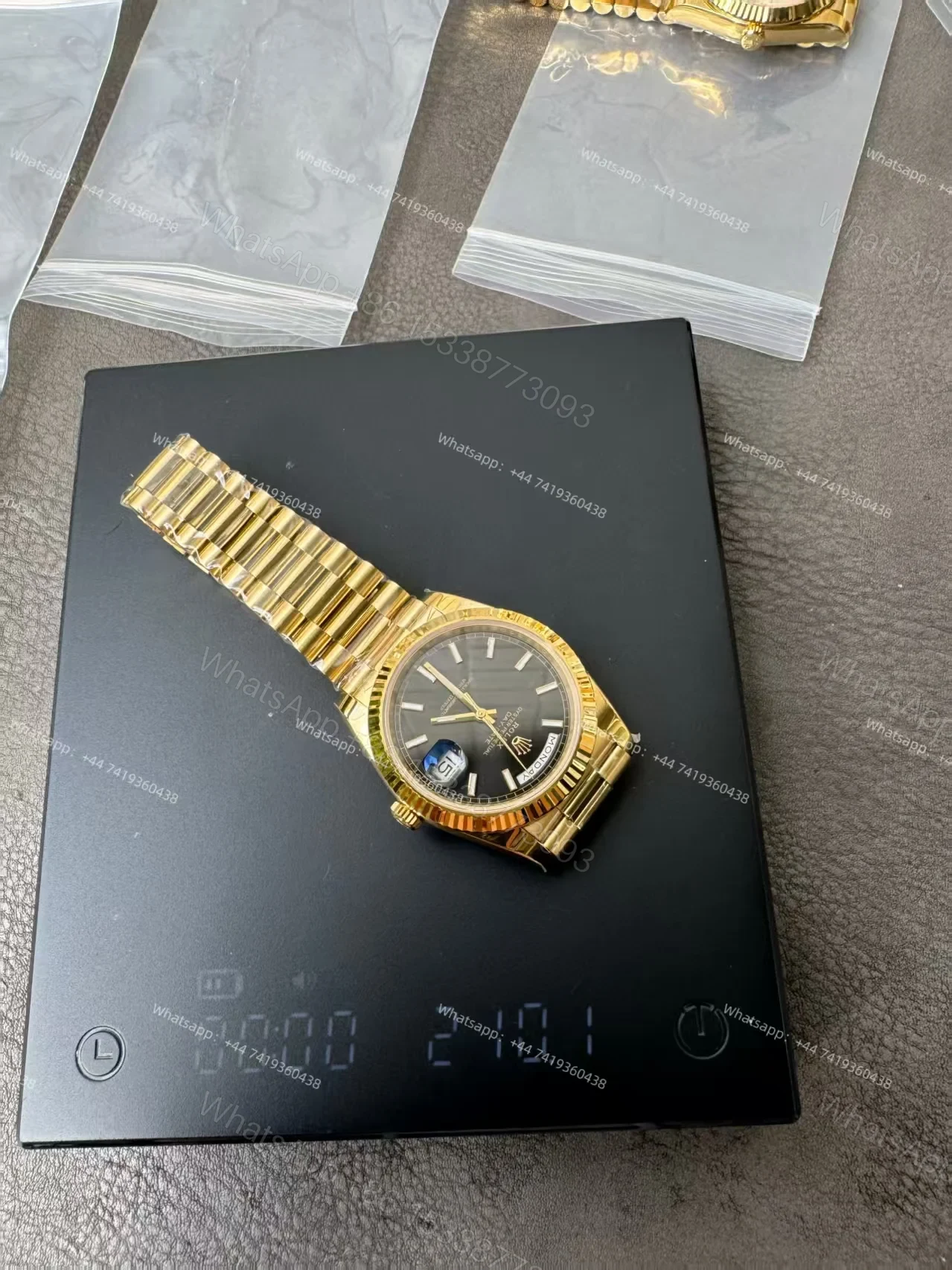 View 2 of Rolex Day-Date M228238-0067 1:1 Replica Gold Black Dial 40MM 3255 Movement Presidential Bracelet Super Clone Watch