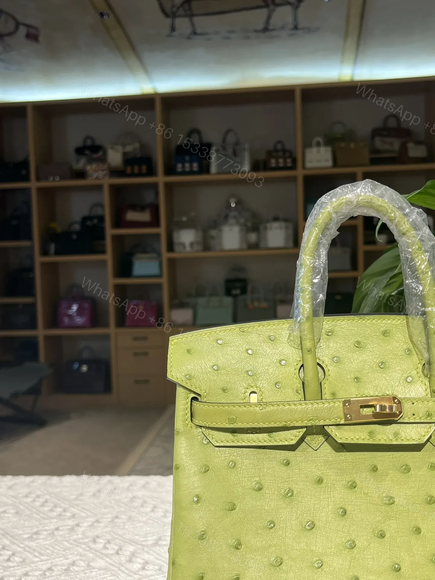 View 3 of Hermes Birkin 25cm Ostrich Leather Gold Hardware
