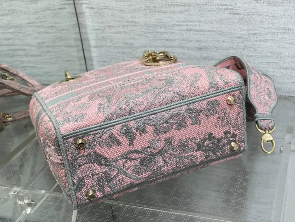 View 5 of Pink Jacquard Dior Tote â€” Bold Texture Everyday Glamour Tote