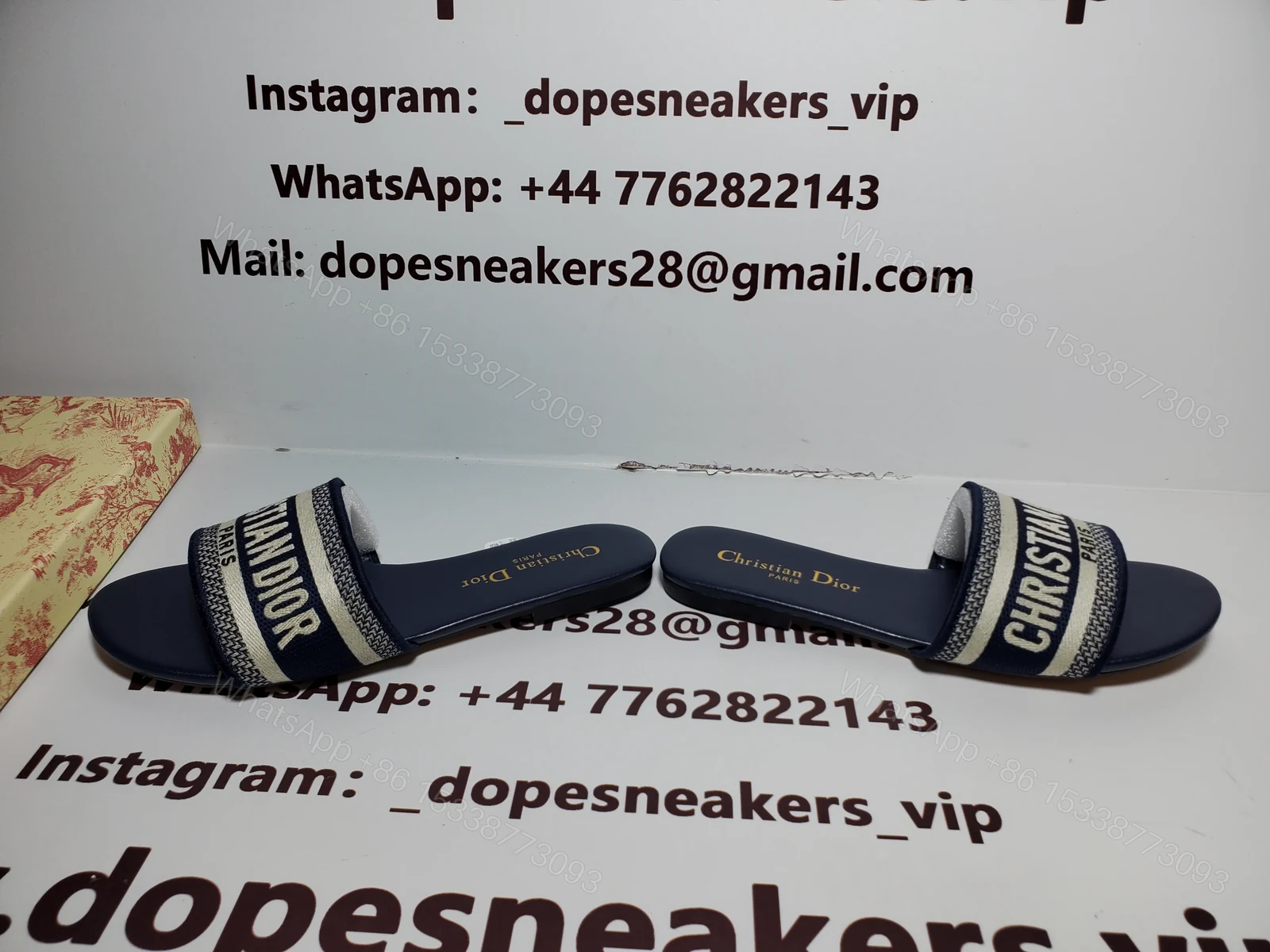 View 6 of CHRISTIAN DIOR DWAY NAVY BLUE FABRIC SLIDES